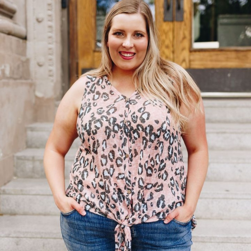 Blushing Leopard Tie-Front Tank